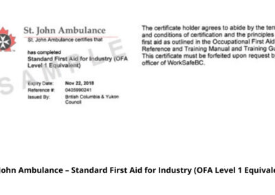 St. John Ambulance – Standard First Aid for Industry (OFA Level 1 Equivalent), Mainland Safety, First Aid Training Services, Surrey, BC