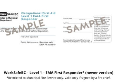 WorkSafeBC – Level 1 – EMA First Responder (newer version), Mainland Safety, First Aid Training Services, Surrey, BC