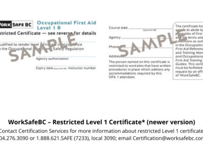 WorkSafeBC – Restricted Level 1 Certificate_ (newer version), Mainland Safety, First Aid Training Services, Surrey, BC